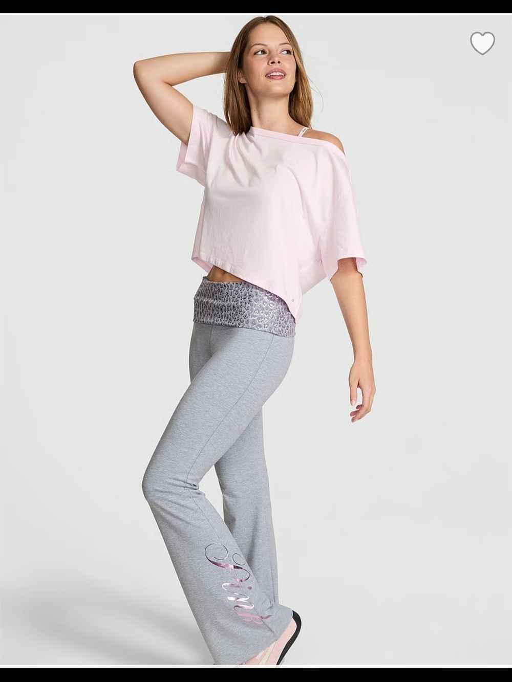 PINK Victoria's Secret Gray Fold-Over Waist Lounge Pants with Pink Accent